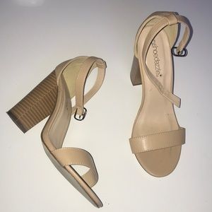 Wooden Block Single Strap Heels